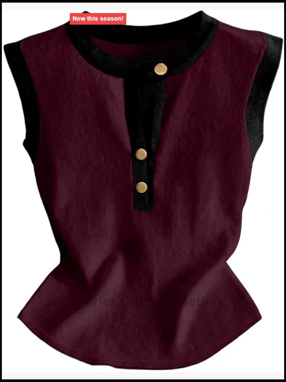 Sleeveless Colorblock Cut Out Tank Top Button Front Crew Neck Old Money Top